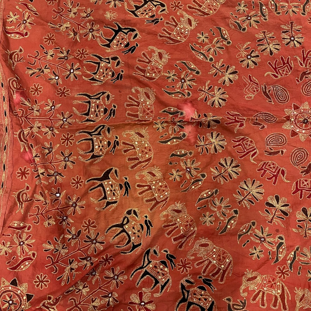 Embroidered Orange Elephant Pattern Decorative Fabric